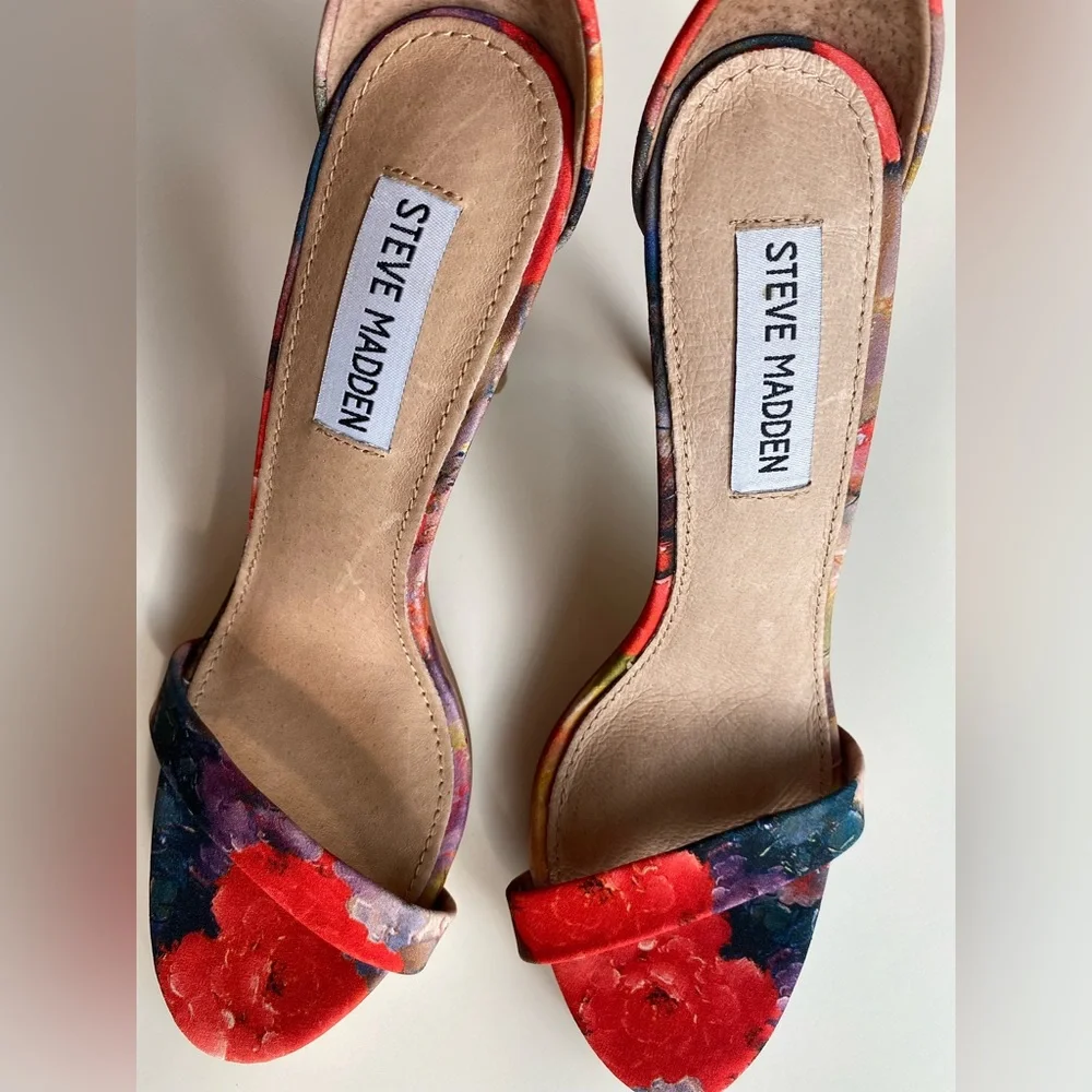 Steve Madden Red Floral Ankle-Strap Stiletto Heels